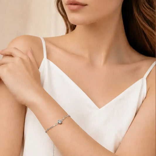 Pulseira elo clipe de papel ajustável em Prata de Lei 925 com Moissanite 1ct e design elegante