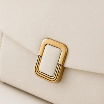 Fecho dourado da mala de ombro pequena em pele genuína Aurelia off white