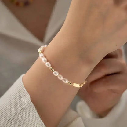 Pulseira de prata 25 dourada e com  pérolas naturais de água doce para mulheres