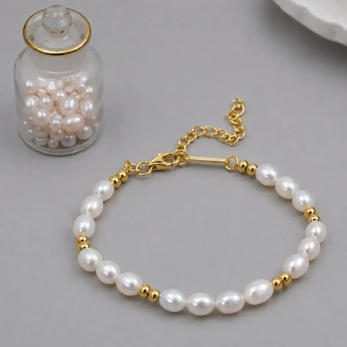 Pulseira de pérolas naturais feita em prata de lei 925 dourada para mulheres